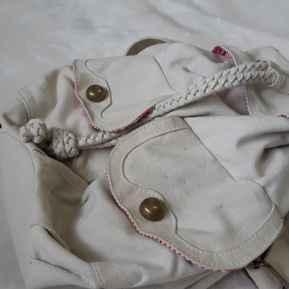 Bluenotes | Cream Canvas Drawstring Bucket Bag - Picture 8 of 9